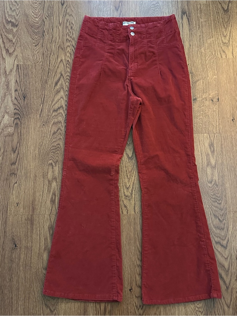 We The Free High-Waist Red/orange soft corduroy Flare pants 31 boho Bohemian